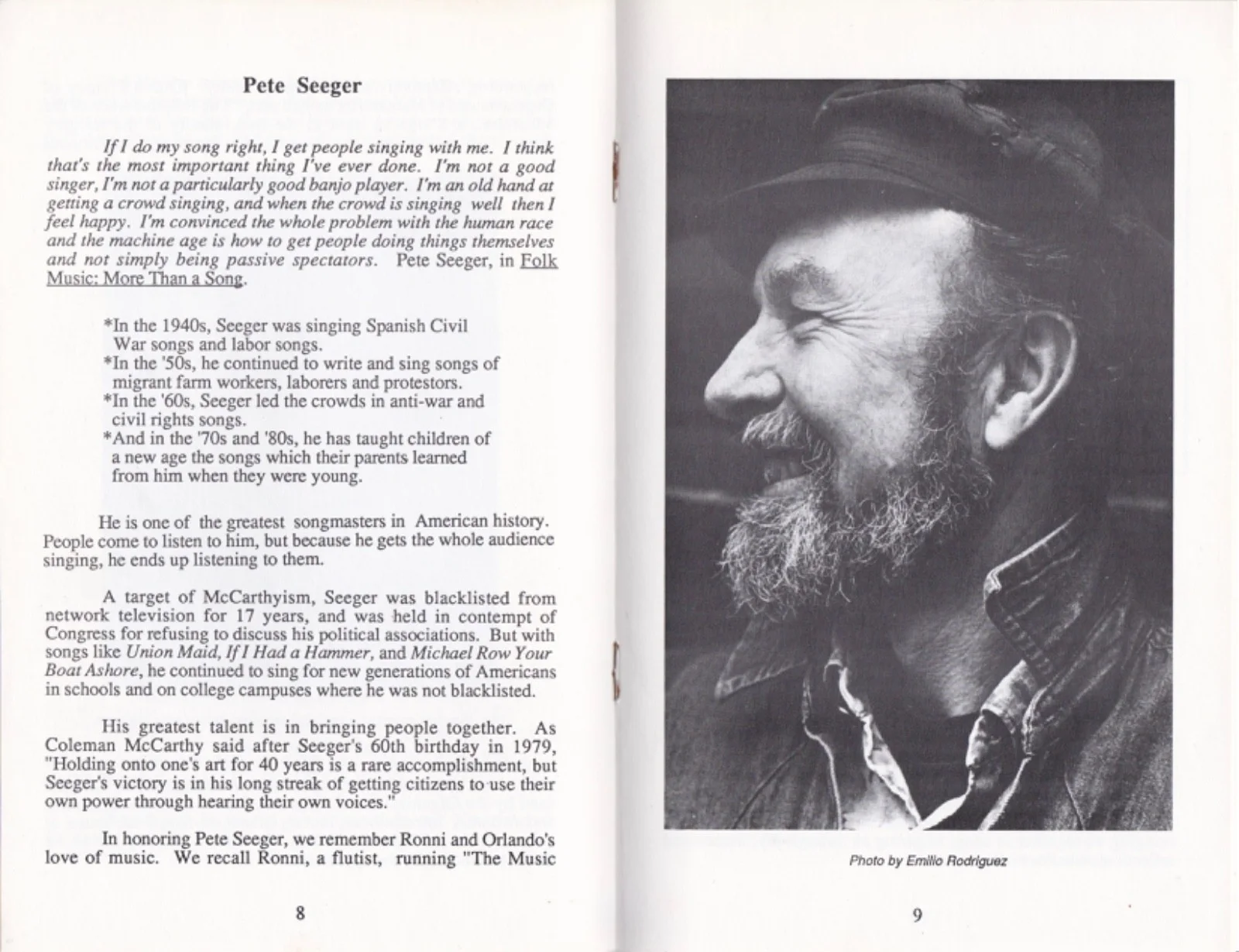 Pete Seeger Autographed Letelier-Moffitt Memorial Human Rights Award Program ‘86, image 2