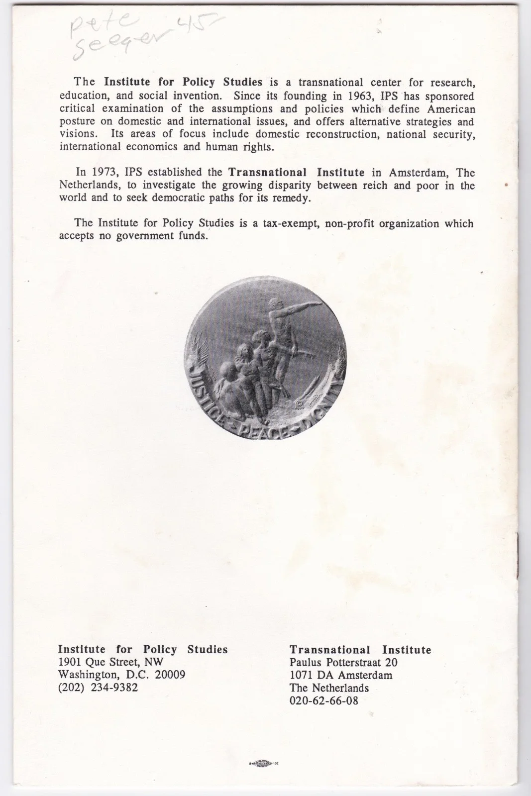 Pete Seeger Autographed Letelier-Moffitt Memorial Human Rights Award Program ‘86, image 4