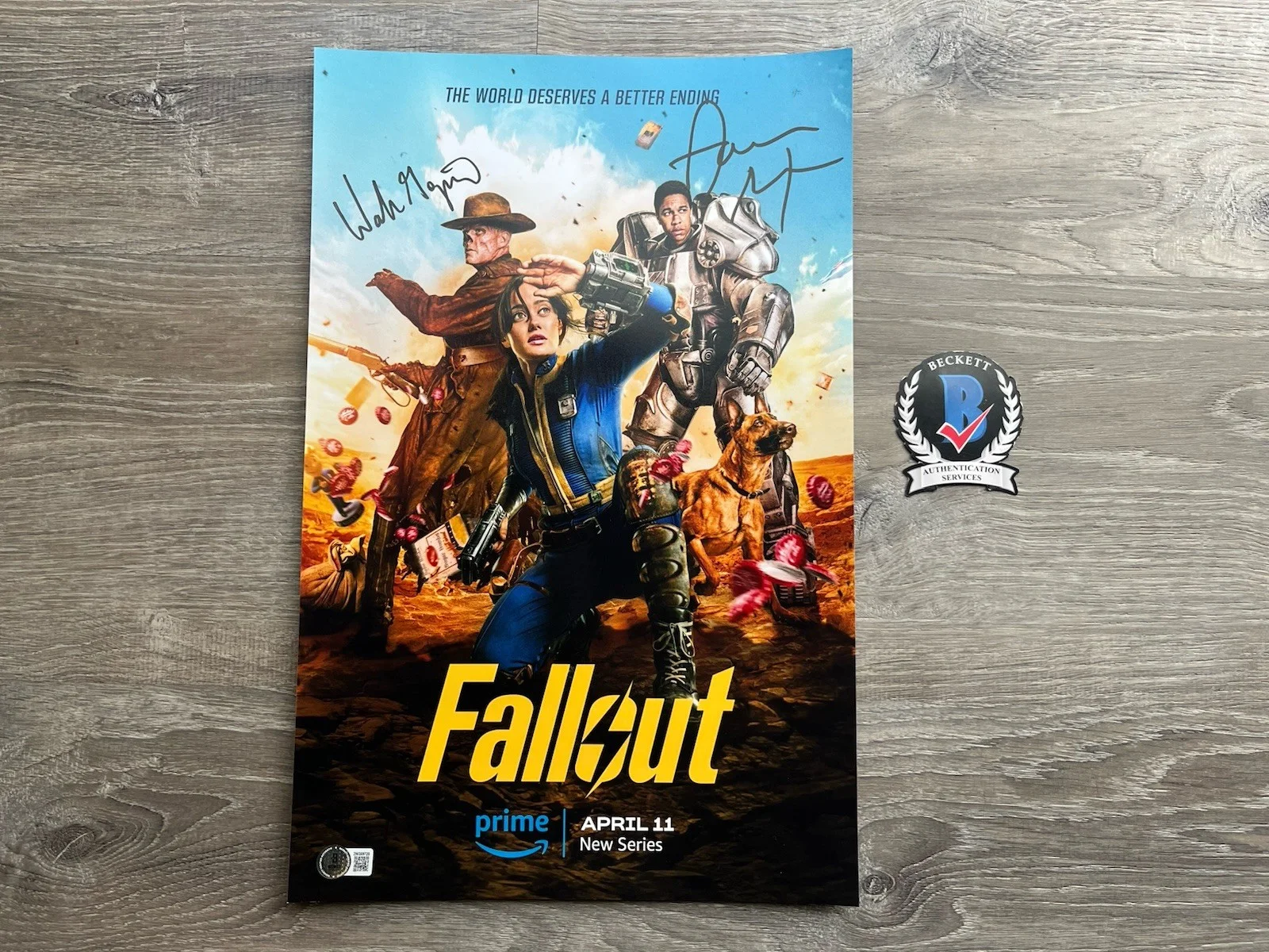 Walton Goggins — Walton Goggins Aaron Moten Signed Fallout 11x17 Photo Beckett COA Ghoul Maximus