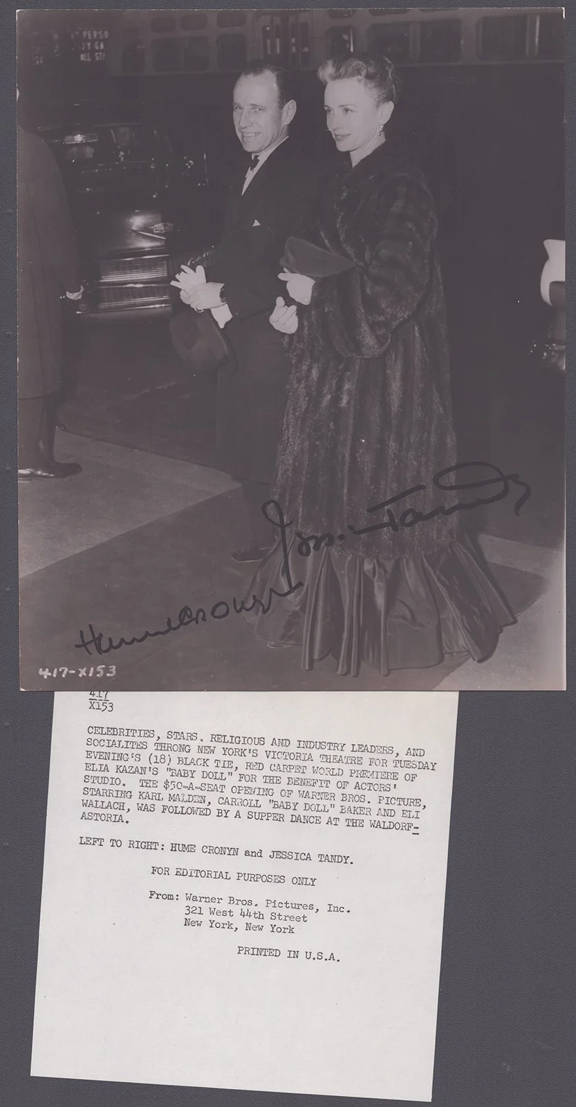 Hume Cronyn, Jessica Tandy — HUME CRONYN - AUTOGRAPHED SIGNED PHOTOGRAPH CO-SIGNED BY: JESSICA TANDY