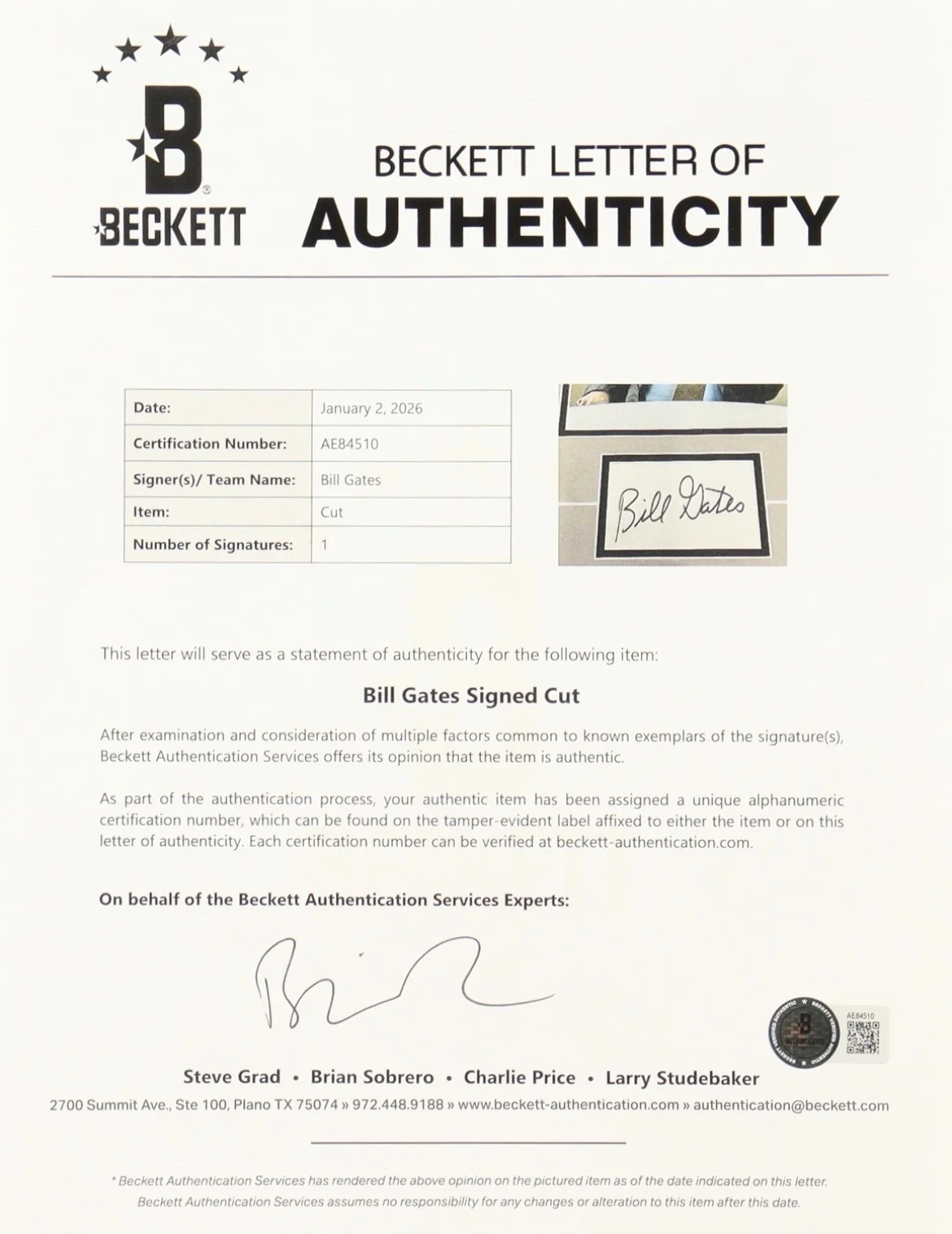 Bill Gates — Bill Gates Signed Autograph Beckett LOA Framed Picture Microsoft Windows Founder, image 3