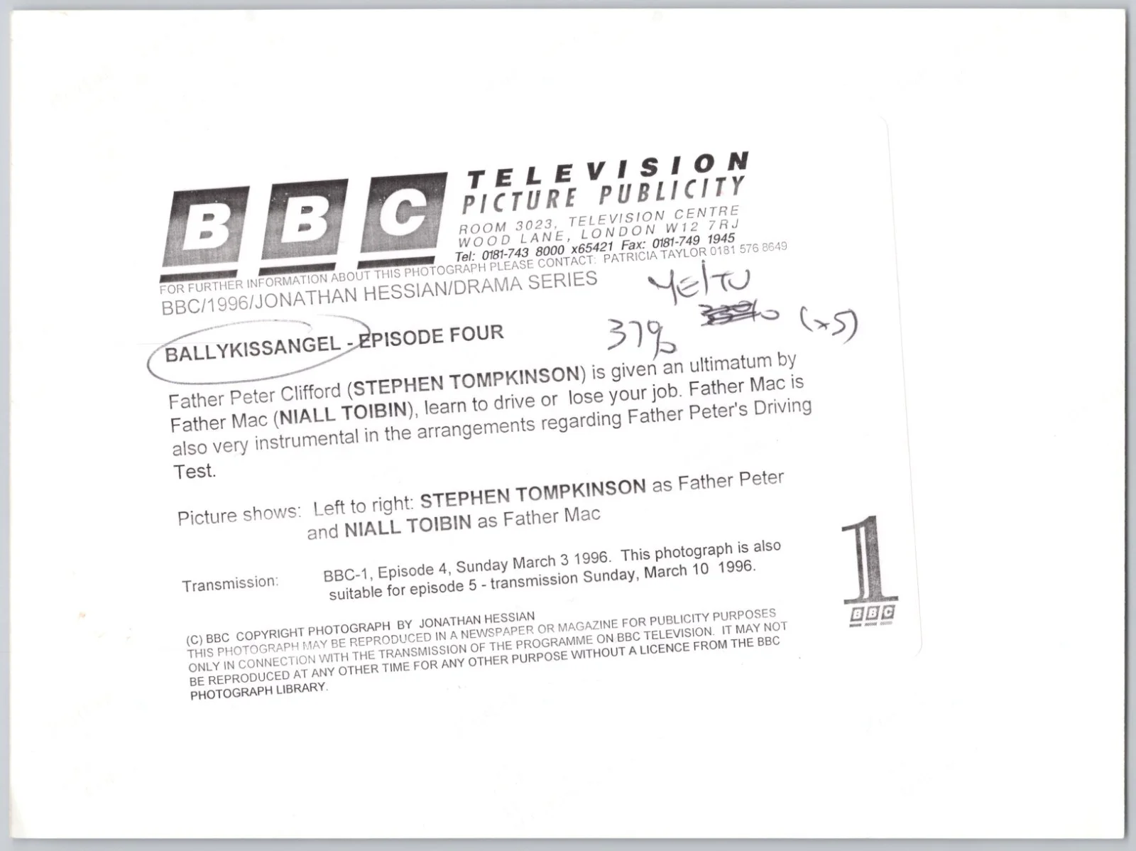 Ballykissangel BBC Photo 6 x 8 in Movie Still Stephen Tompkinson & Niall Toibin, изображение 2