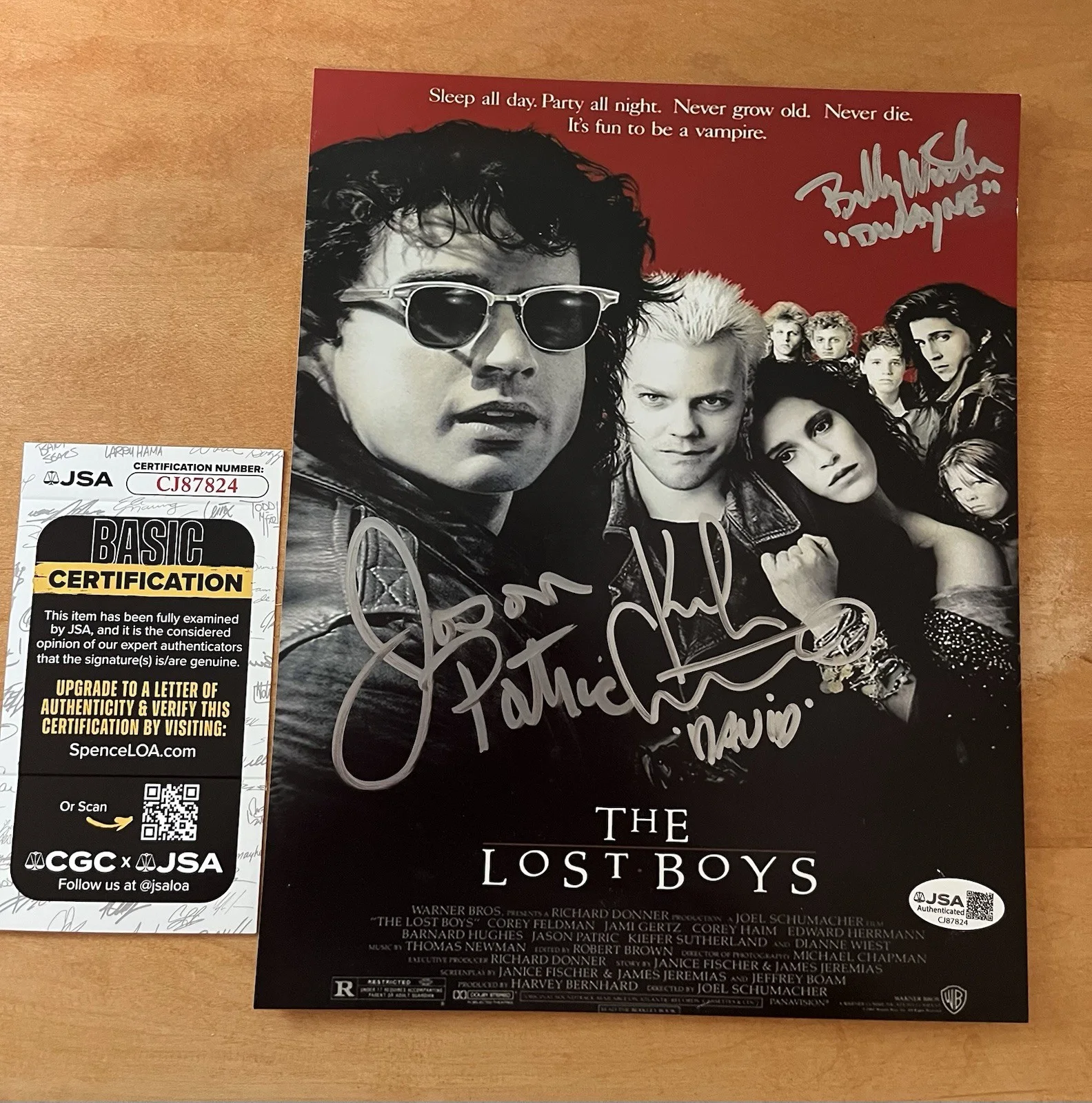 The Lost Boys Autographed Poster JSA Kiefer Sutherland Jason Patric Billy Wirth, image 2