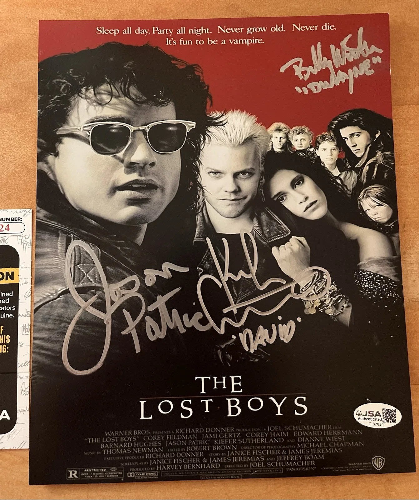 The Lost Boys Autographed Poster JSA Kiefer Sutherland Jason Patric Billy Wirth, image 3