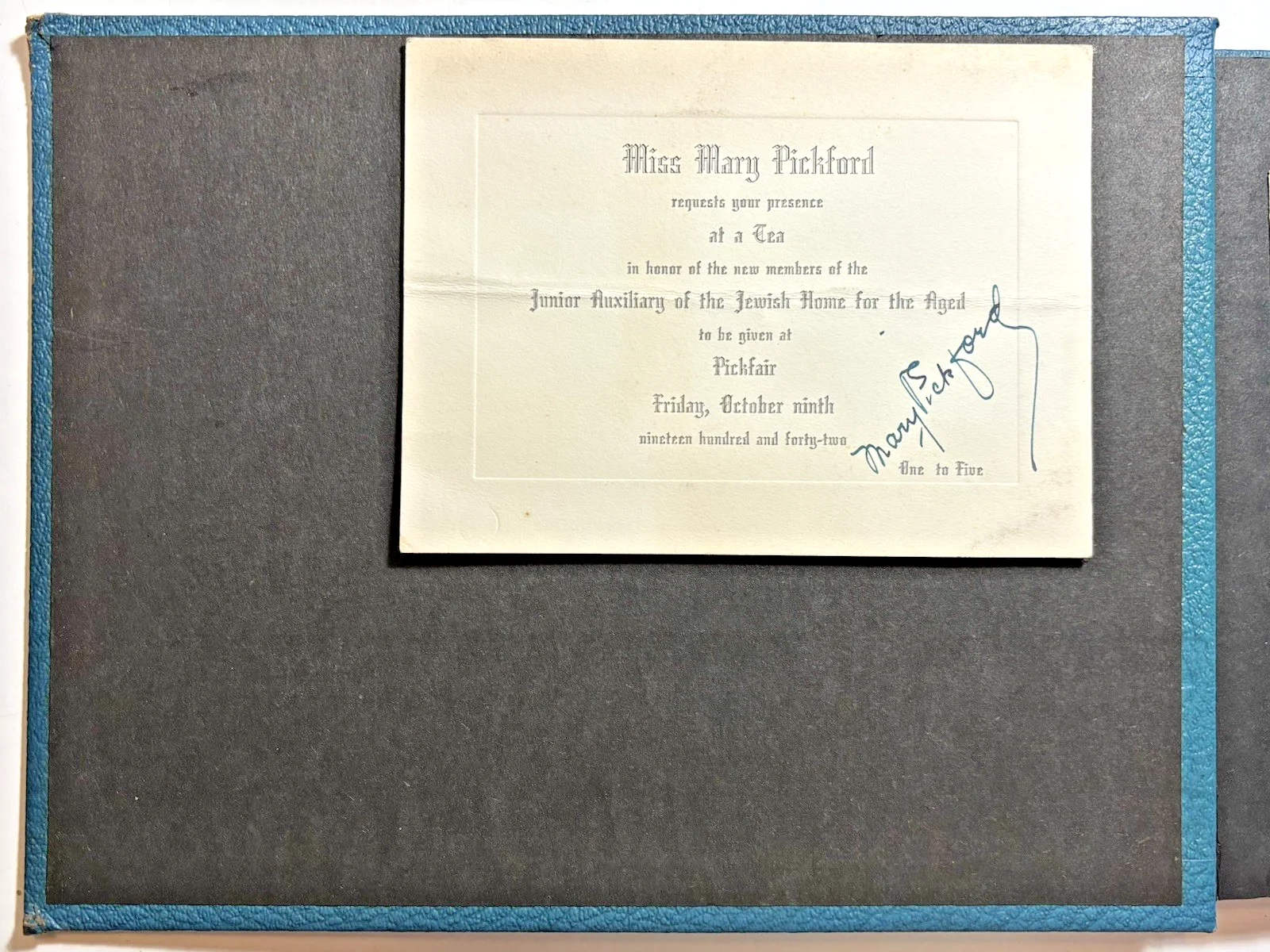 Signed 1942 Mary Pickford Pickfair Invitation Autograph – Silent Film Icon – Old, изображение 4