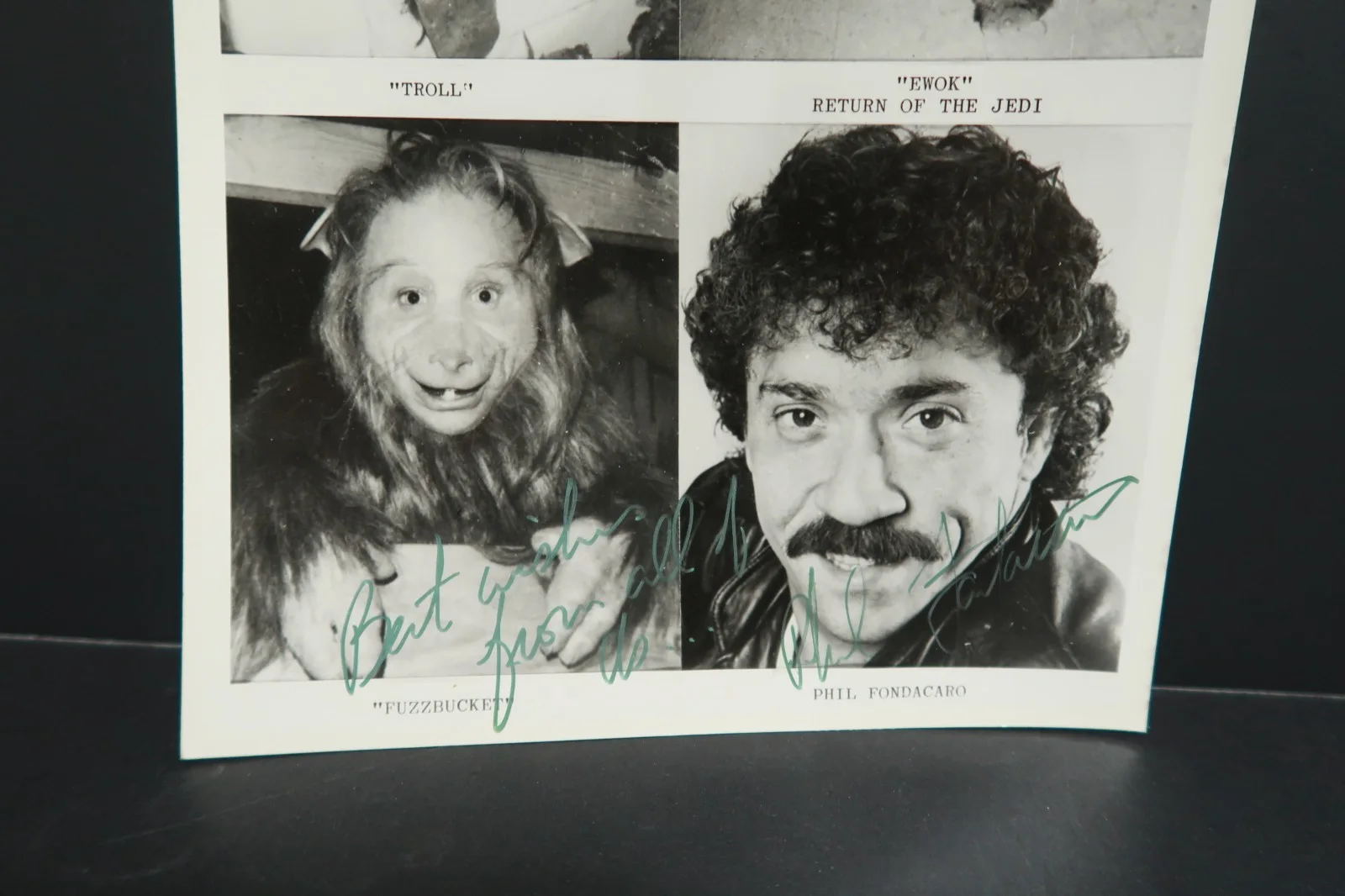 *Singed* Autograph Phil Fandacaro Troll Ewok ROTJ Fuzzbucket Black & White Photo, изображение 4