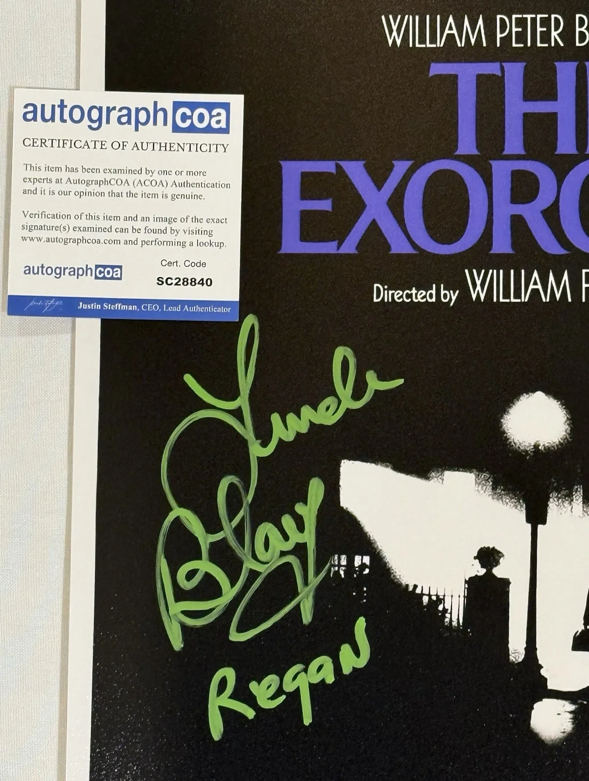 Linda Blair — Linda Blair Signed & Inscribed Exorcist 12x18 Movie Poster AutographCOA, изображение 3