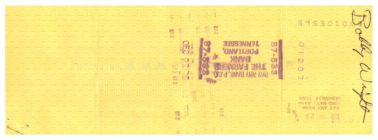 HANK SNOW Signed AUTOGRAPH on PERSONAL BANK CHECK to Band Member BOBBY WRIGHT, image 2