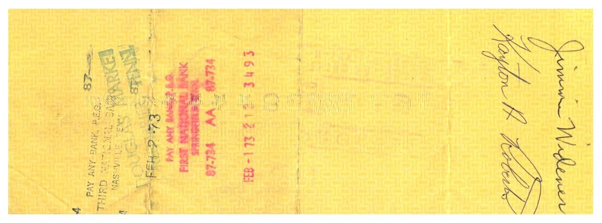 HANK SNOW Signed AUTOGRAPH on PERSONAL BANK CHECK / Guitar Player JIMMIE WIDENER, изображение 2