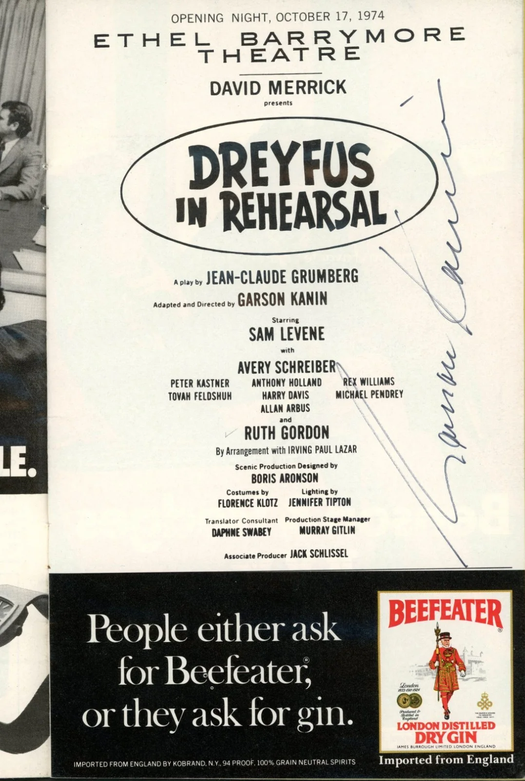 Dreyfus In Rehearsal Cast Signed Playbill, image 3