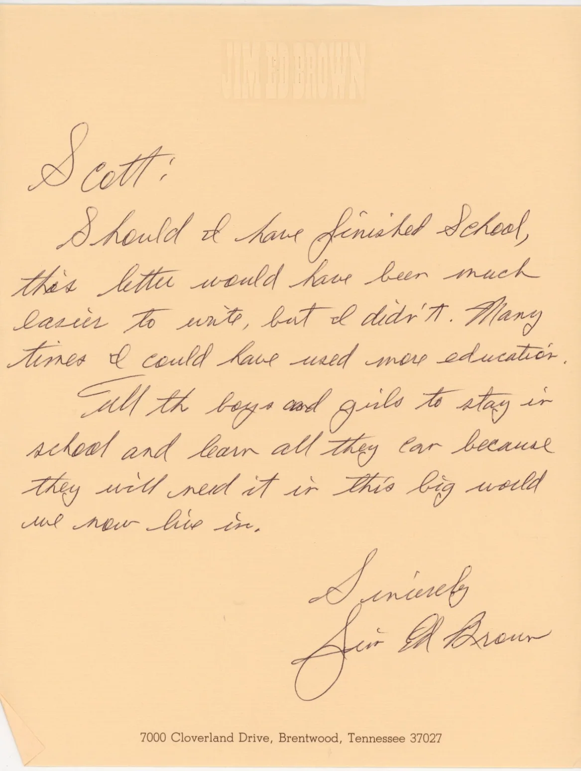 Jim Ed Brown - Signed Photograph & Handwritten Signed Letter, image 2