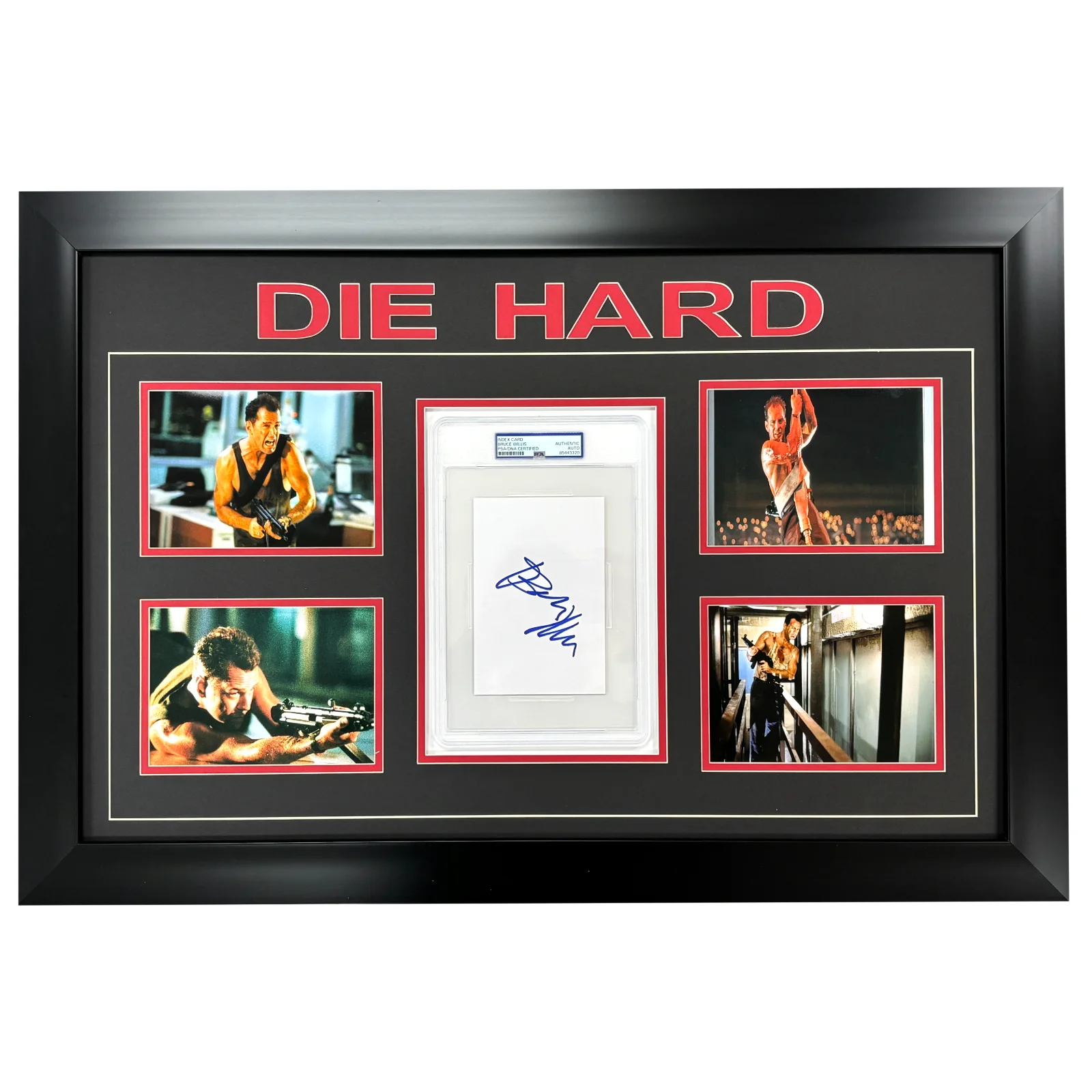 Bruce Willis — Bruce Willis Autographed Die Hard Encapsulated Signed Cut Framed PSA/DNA Photo
