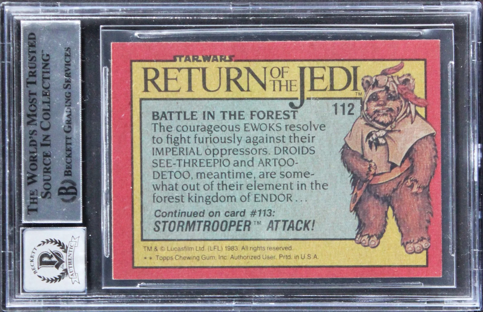 Randy Thom — Randy Thom Star Wars Signed 1983 SW ROTJ #112 Card Auto Grade 10! BAS Slabbed, изображение 2