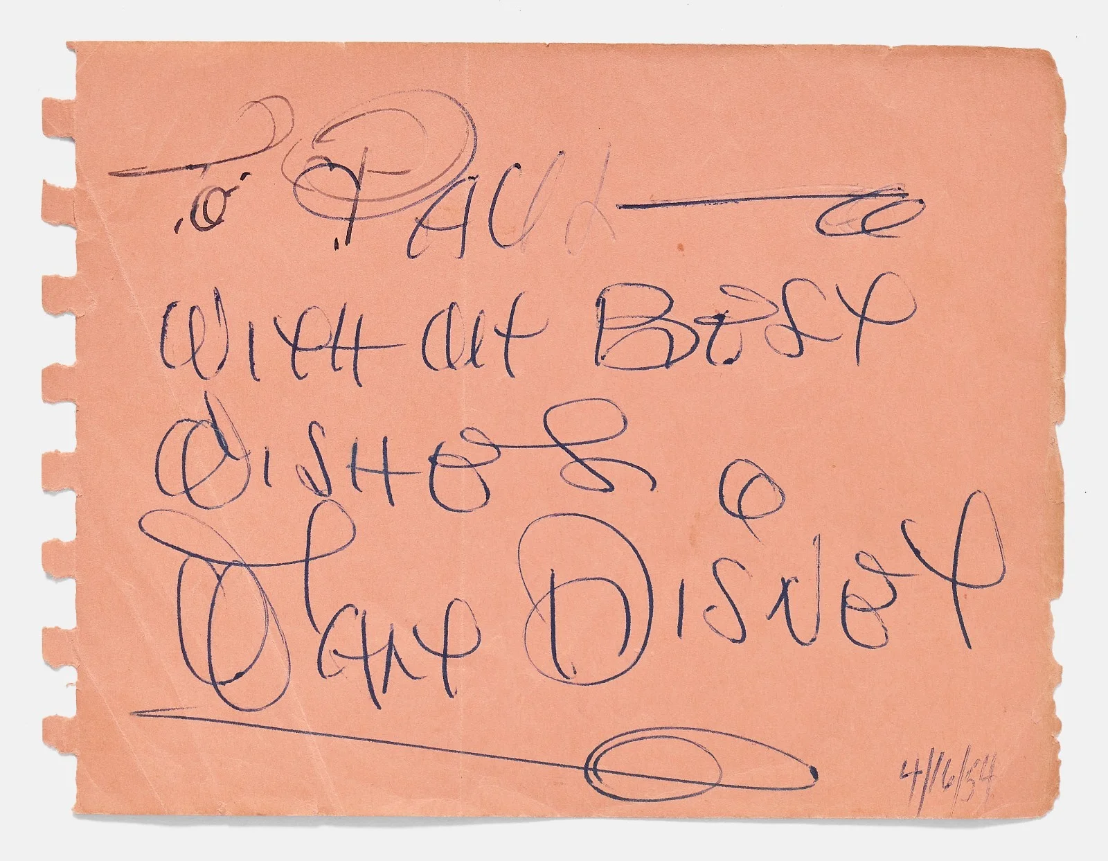 Walt Disney Vintage Large Signature Signed Page Autograph -- With Phil Sears COA, image 2