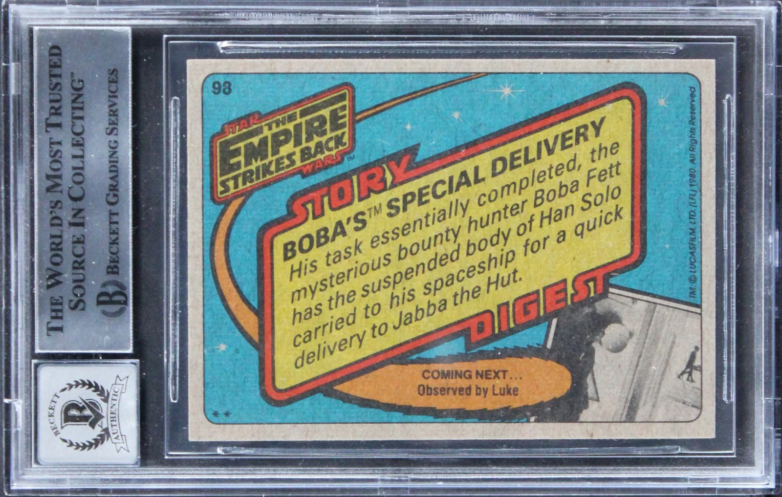Jeremy Bulloch, Alan Harris, Quentin Pierre, Jason Wingreen — (4) Bulloch +3 "2x Insc" Signed 1980 Star Wars ESB #98 Card Auto 10! BAS Slabbed, image 2