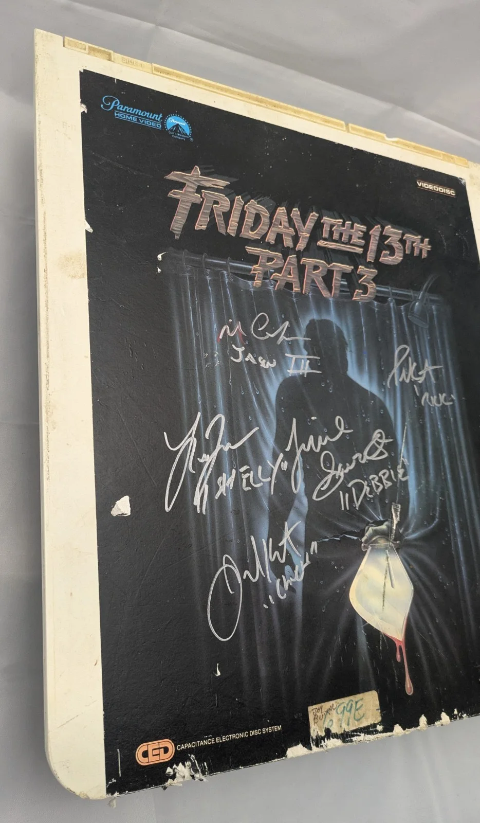 Friday The 13th Part 3 Cast Signed CED Video Disc Vintage Rough Shape, image 3