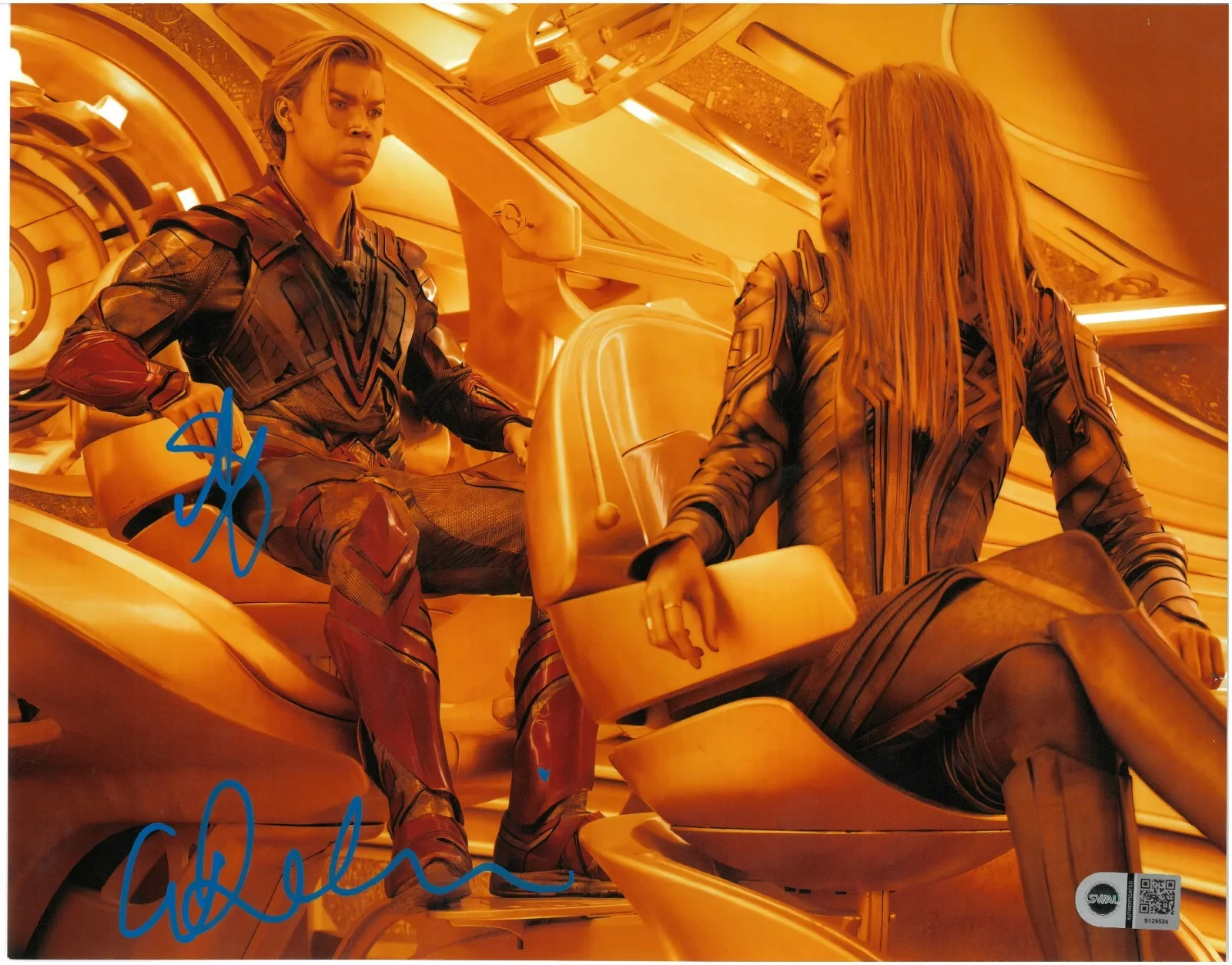 Elizabeth Debicki, Will Poulter — Elizabeth Debicki Will Poulter Signed 11x14 Photo GOTG3 Guardians SWAU COA RARE