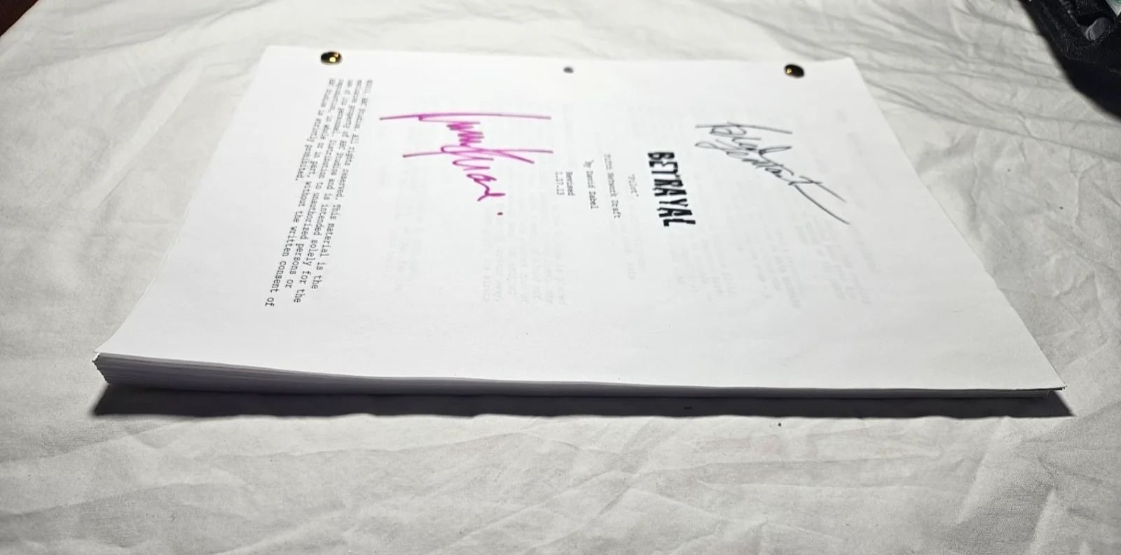 RARE 2013 BETRAYAL pilot script signed by Hannah Ware & Braeden Lemasters, image 2