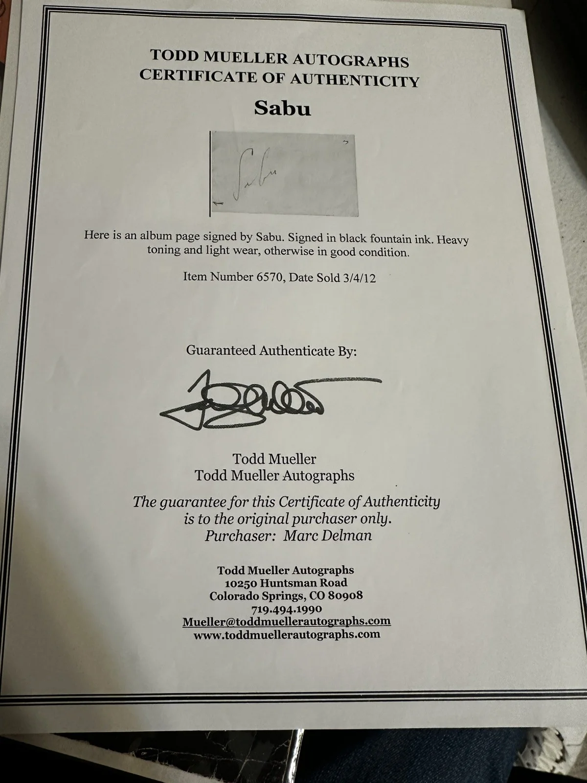 Sabu — Indian Actor Sabu Autograph Signed Album Page, image 3