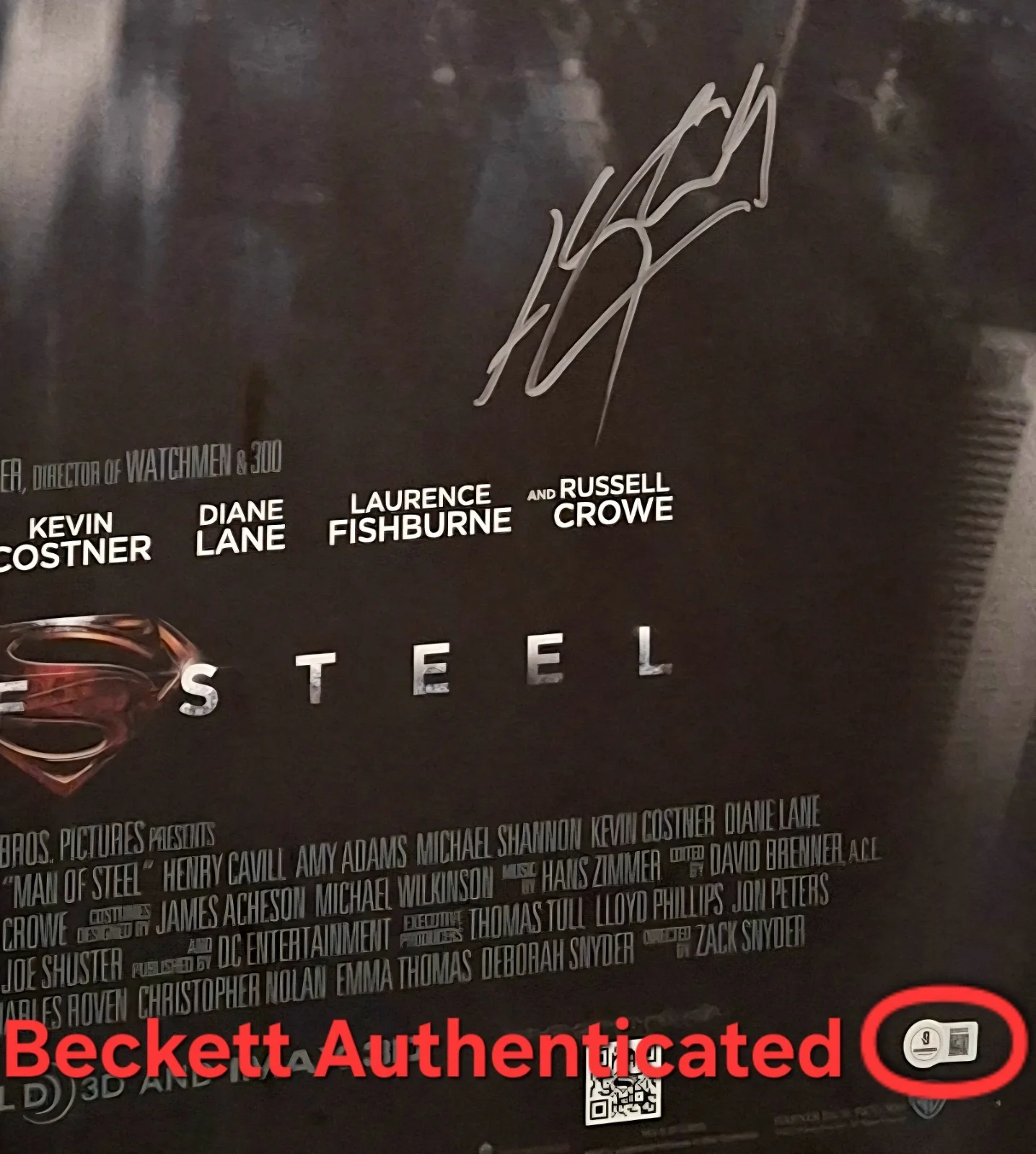 HENRY CAVILL — HENRY CAVILL SIGNED SUPERMAN MAN OF STEEL MOVIE POSTER 27x40 BECKETT AUTHENTIC, изображение 2