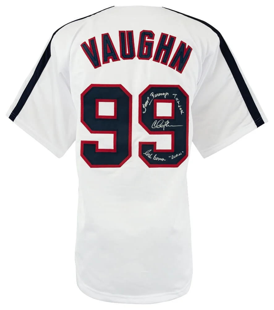 Tom Berenger — Charlie Sheen, Bernsen & Berenger Signed White Custom Vaughn #99 Jersey (SS COA)