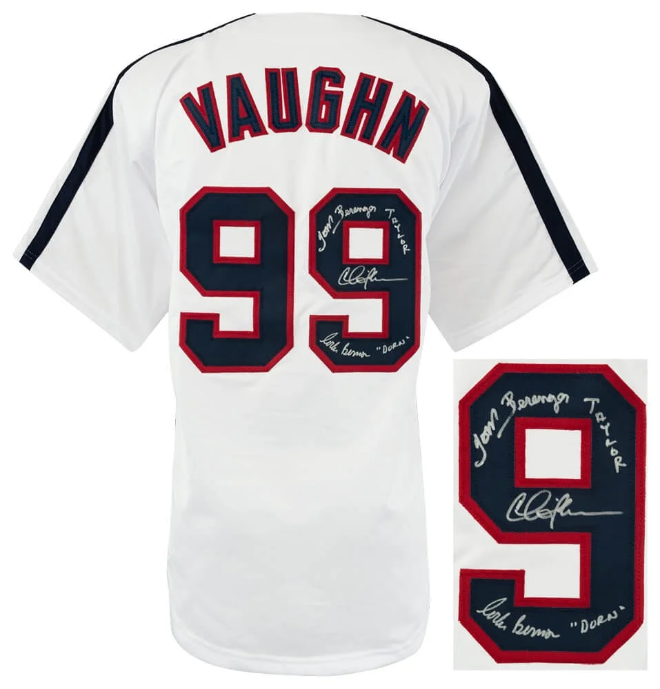 Tom Berenger — Charlie Sheen, Bernsen & Berenger Signed White Custom Vaughn #99 Jersey (SS COA), изображение 2