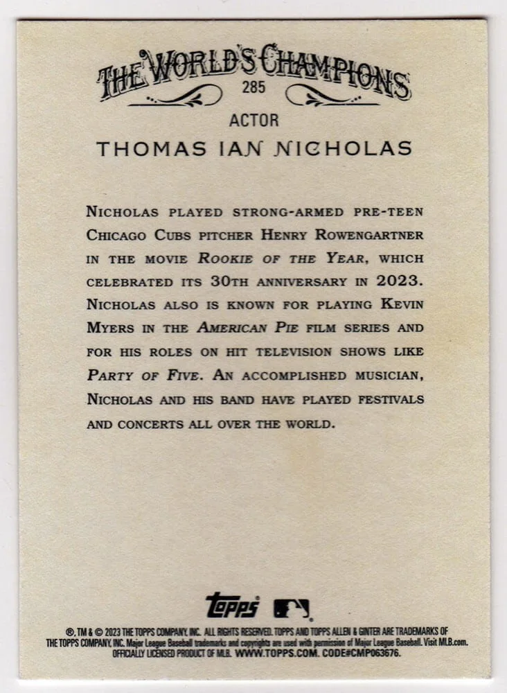 Websites — Thomas Ian Nicholas Signed 2023 Topps Allen & Ginter Trading Card #285 -(SS COA), изображение 2