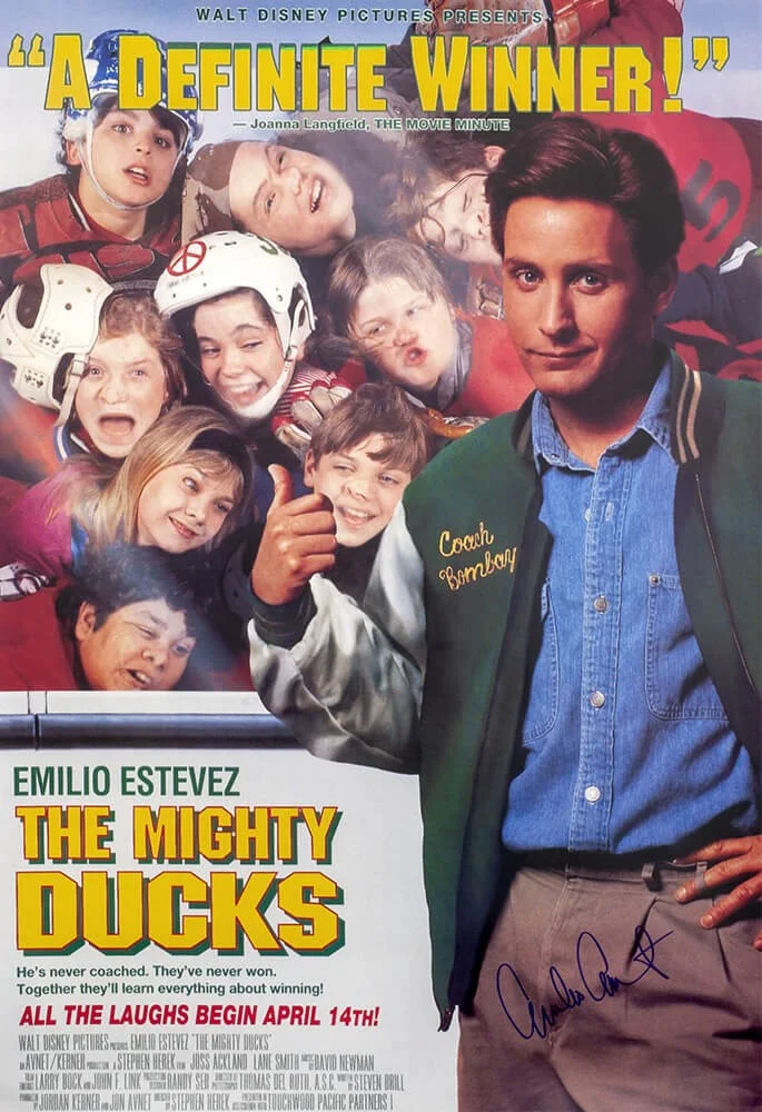 Websites — Emilio Estevez Signed The Mighty Ducks 27x40 Full Size Movie Poster - (SS COA)
