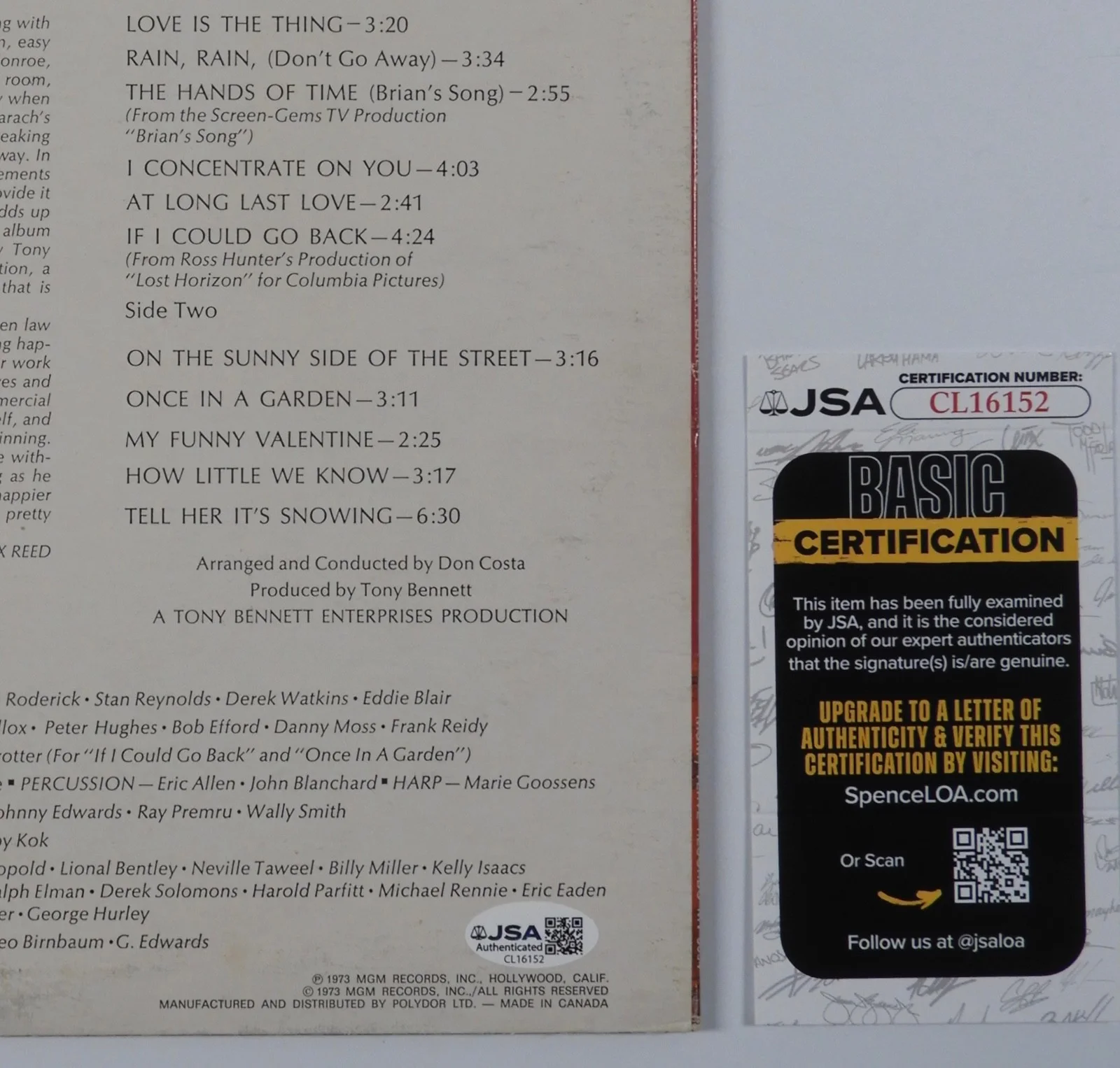 Tony Bennett JSA Signed Autograph Album Record Vinyl Listen Easy, изображение 3