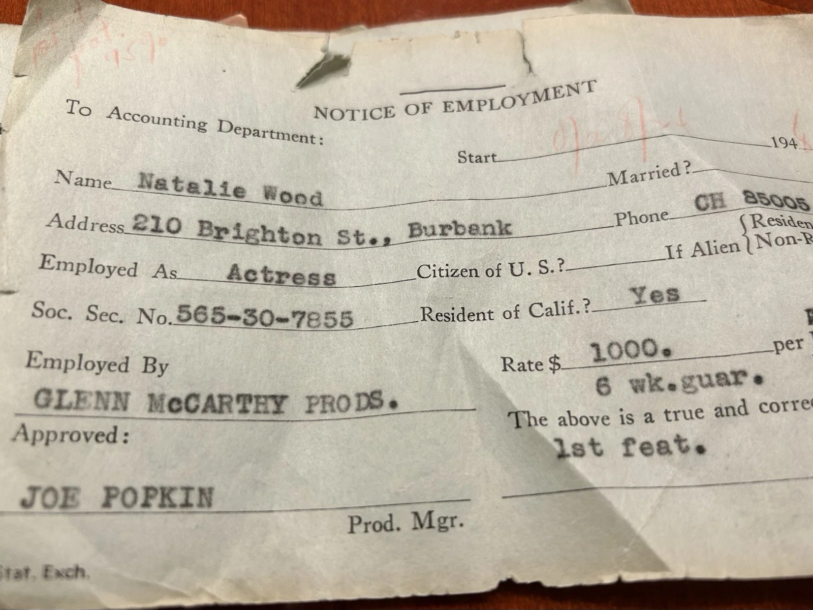 Unique Vintage Hollywood Actors Index Cards Pay Scale Including Natalie Wood, image 2