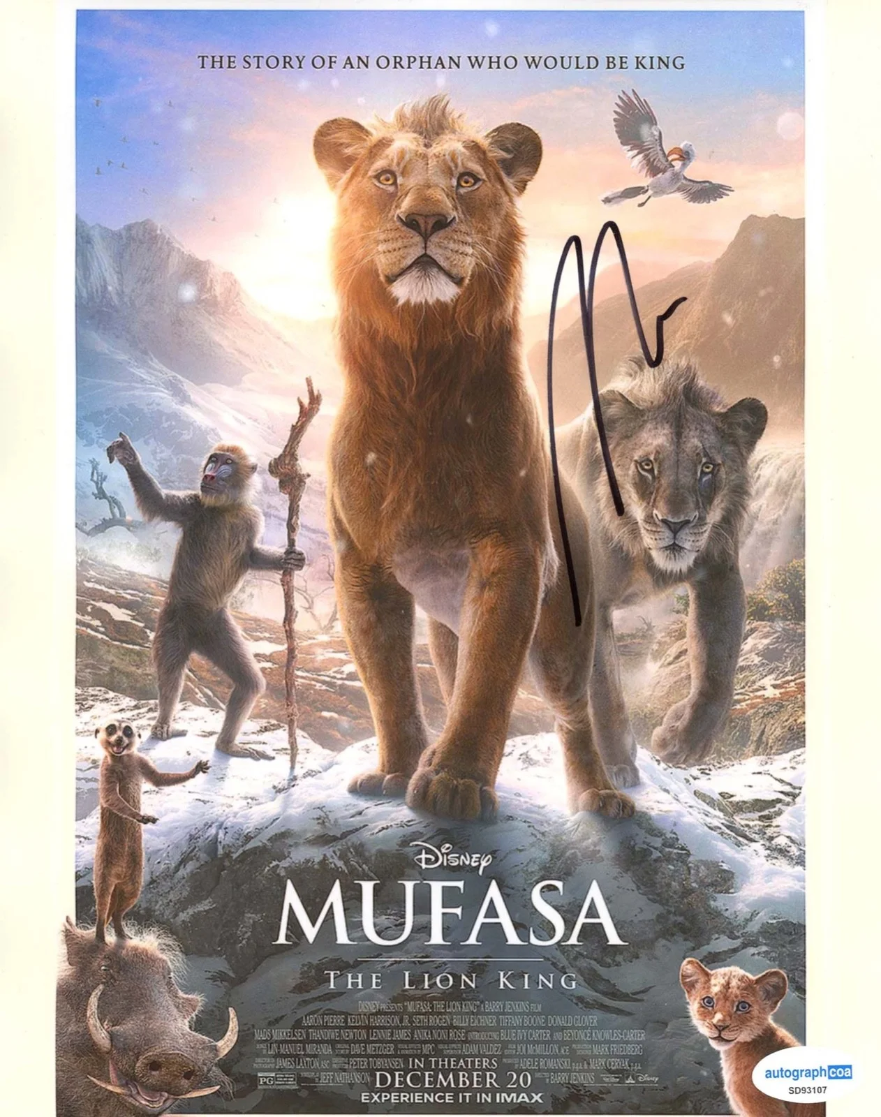 Aaron Pierre — Aaron Pierre signed "MUFASA: THE LION KING" 8x10 Photo EXT PROOF Mufasa ACOA COA, изображение 3
