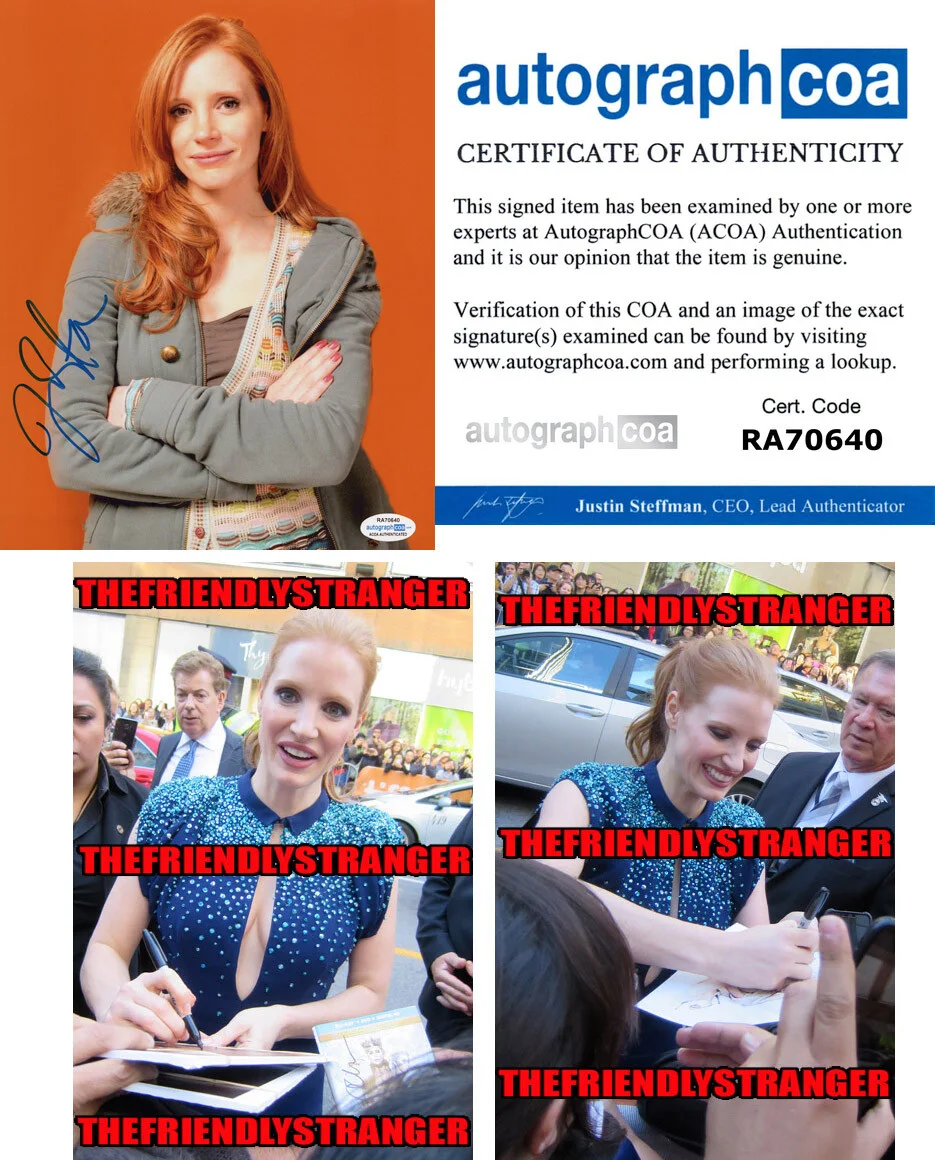 JESSICA CHASTAIN — Jessica Chastain signed Autographed 8x10 Photo PROOF c MOLLY'S GAME Hot ACOA COA