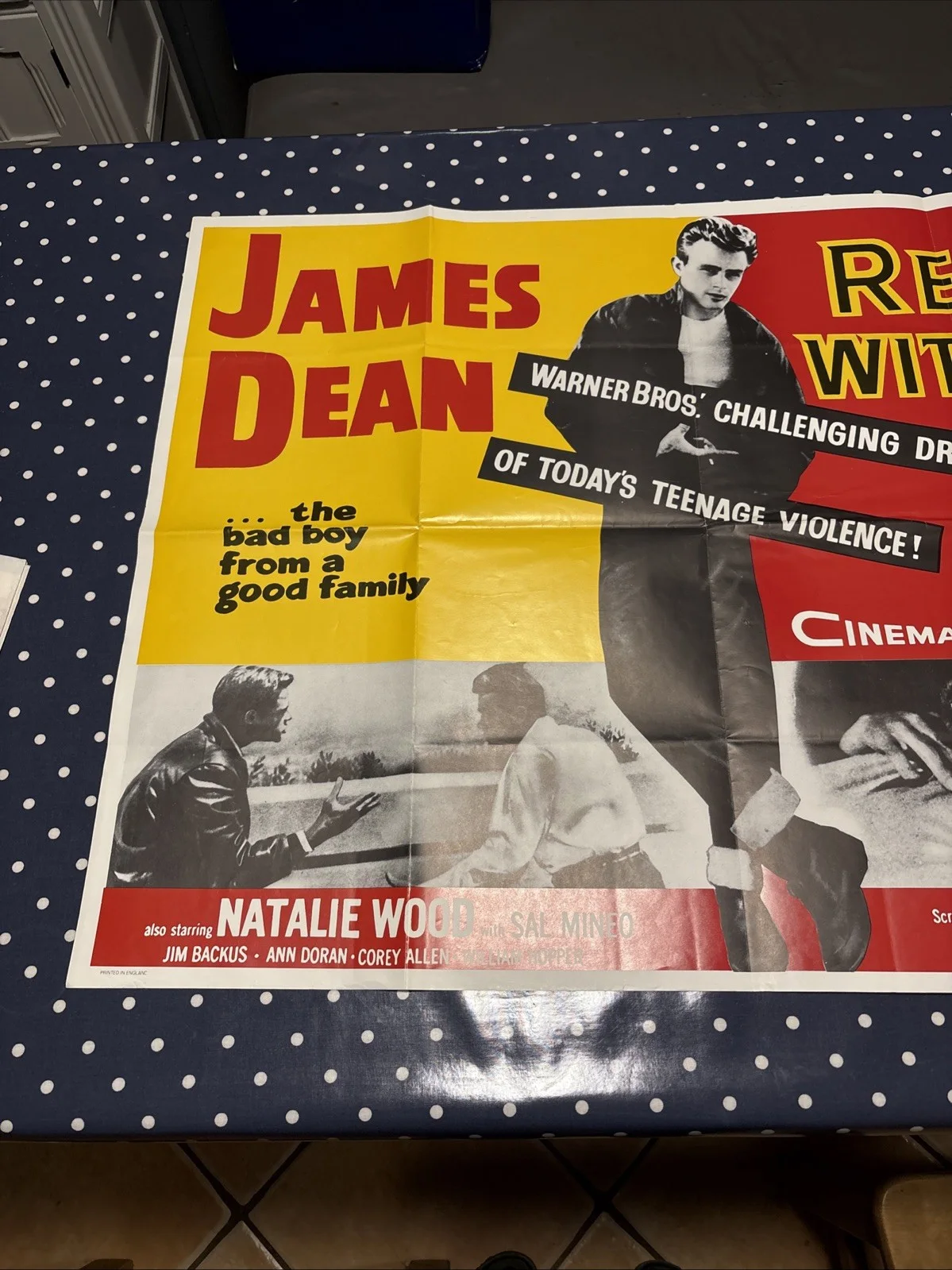 Vintage 1980’s Reprint Of James Dean Rebel Without A Cause Cinema Poster VGC, изображение 2