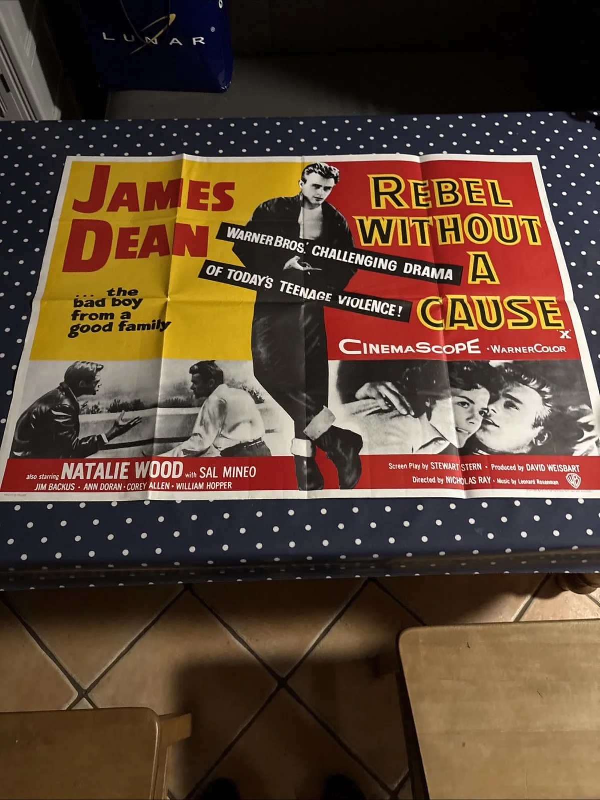 Vintage 1980’s Reprint Of James Dean Rebel Without A Cause Cinema Poster VGC, изображение 4
