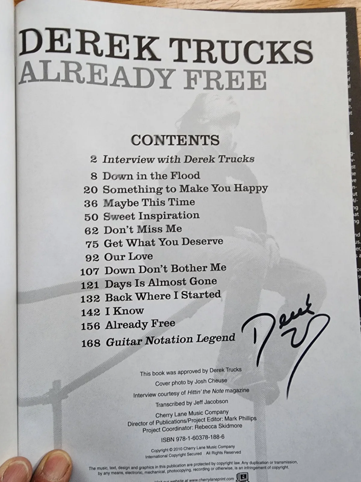 Signed Autographed Derek Trucks Already Free Guitar Book, image 2