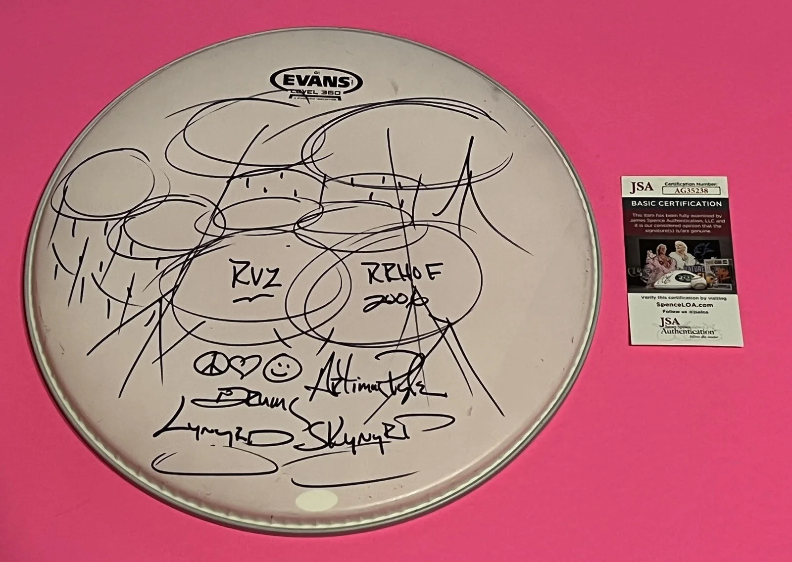 ARTIMUS PYLE LYNYRD SKYNYRD SIGNED DRUMHEAD W/ SKETCH *EXACT PROOF* *JSA COA*, изображение 2