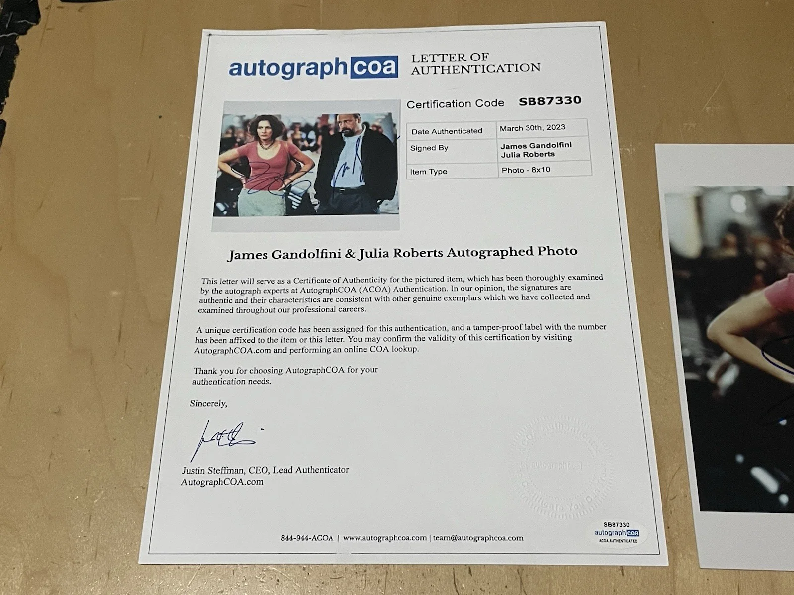 Julia Roberts & James Gandolfini Signed "The Mexican" Movie 8x10 Photo ACOA LOA, изображение 5
