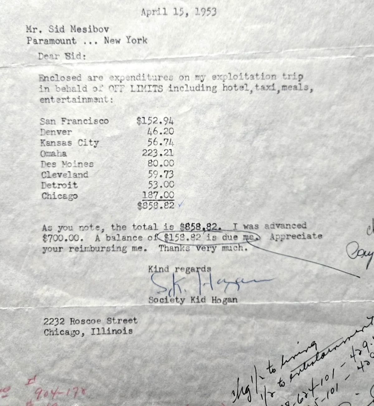 RARE 1953 SOCIETY KID HOGAN Letter - OFF LIMITS Film Promotion - PARAMOUNT FILMS, изображение 3
