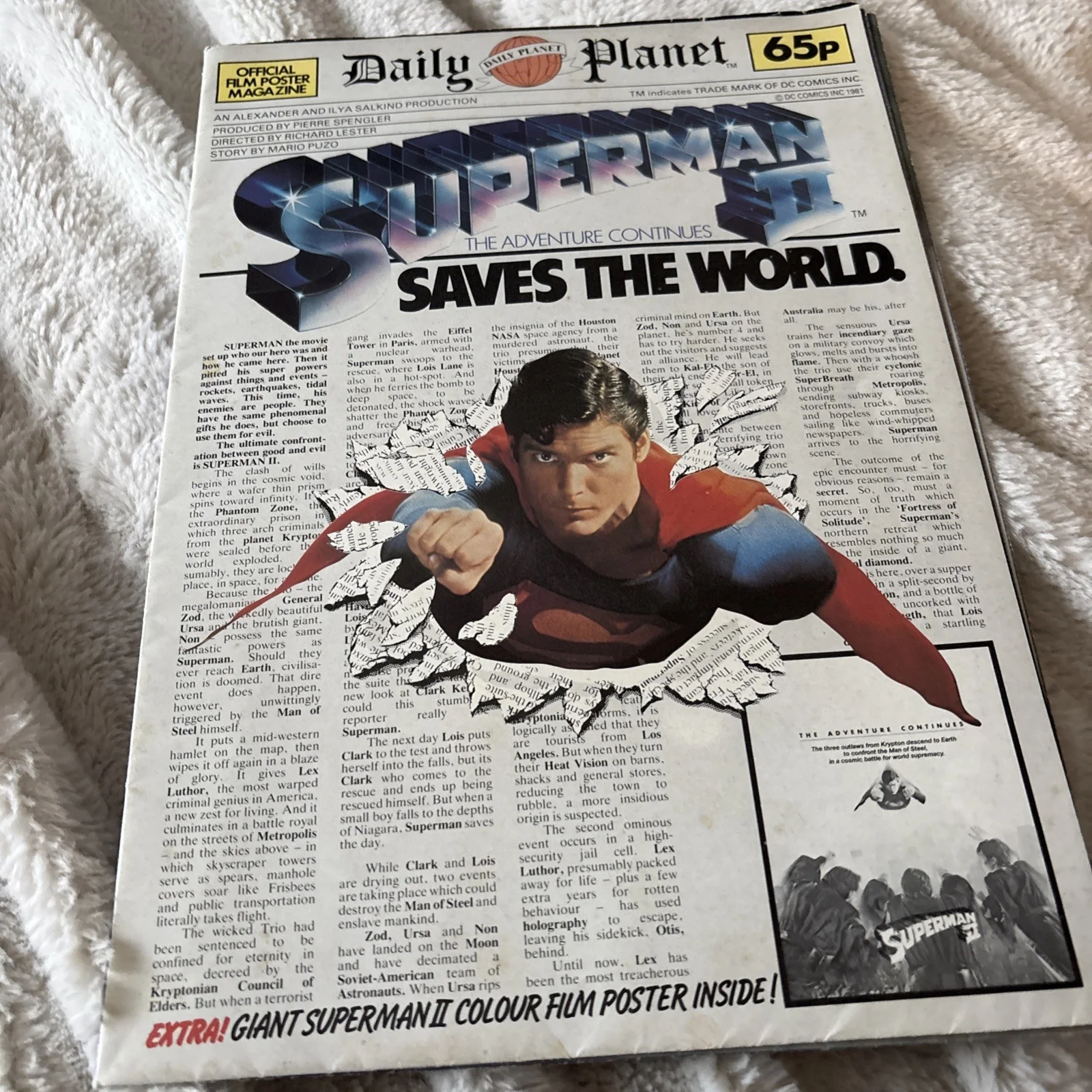 Superman II Official Film Poster Magazine 1981 Daily Planet news paper, изображение 2