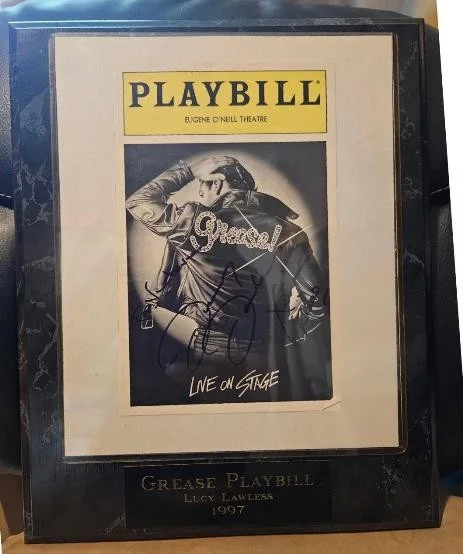LUCY LAWLESS — BROADWAY PLAYBILL PLAQUE LUCY LAWLESS SIGNED AUTOGRAPH 1997 GREASE + COA