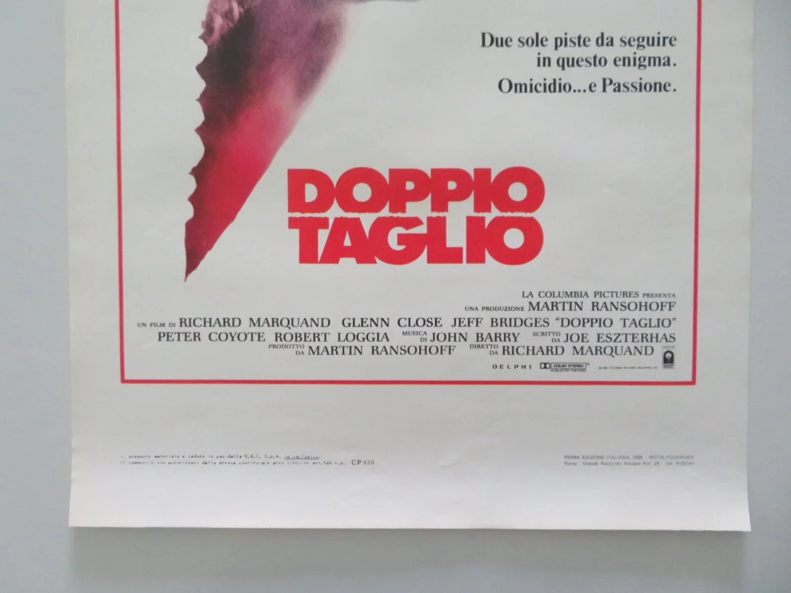 JAGGED EDGE ITALIAN LOCANDINA POSTER GLENN CLOSE JEFF BRIDGES 1985, изображение 4