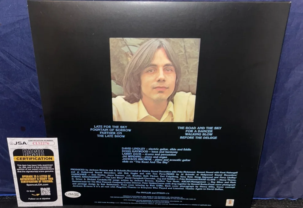 Jackson Browne Late For The Sky Signed Autographed Album Vinyl Record LP JSA, изображение 3