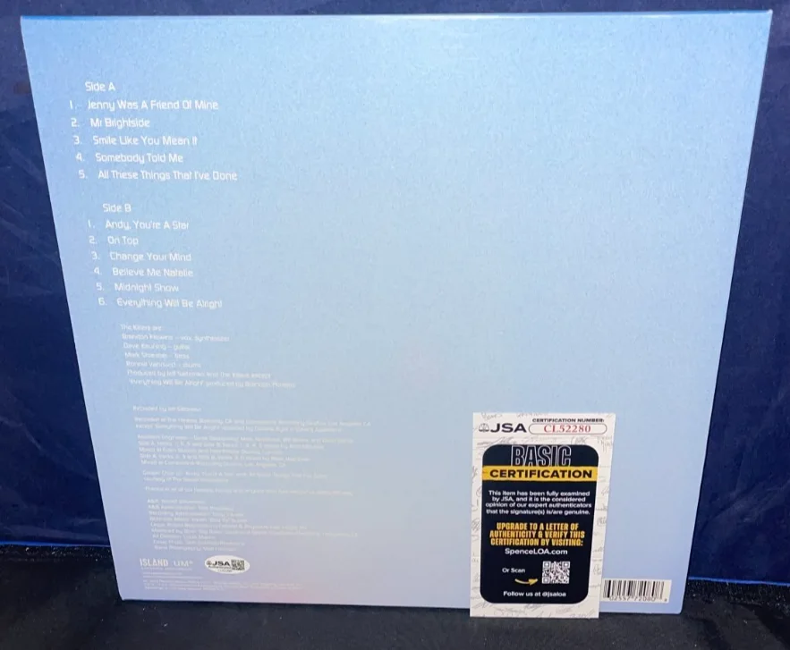 Brandon Flowers The Killers Hot Fuss Signed Autographed Album Vinyl Record JSA, изображение 2