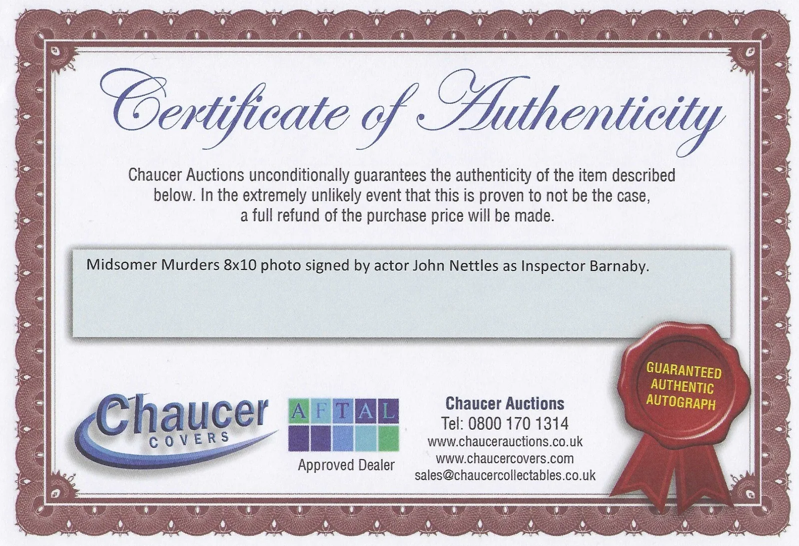 John NETTLES Autographed Signed 8x10 Photograph MIDSOMER MURDERS coa, image 3