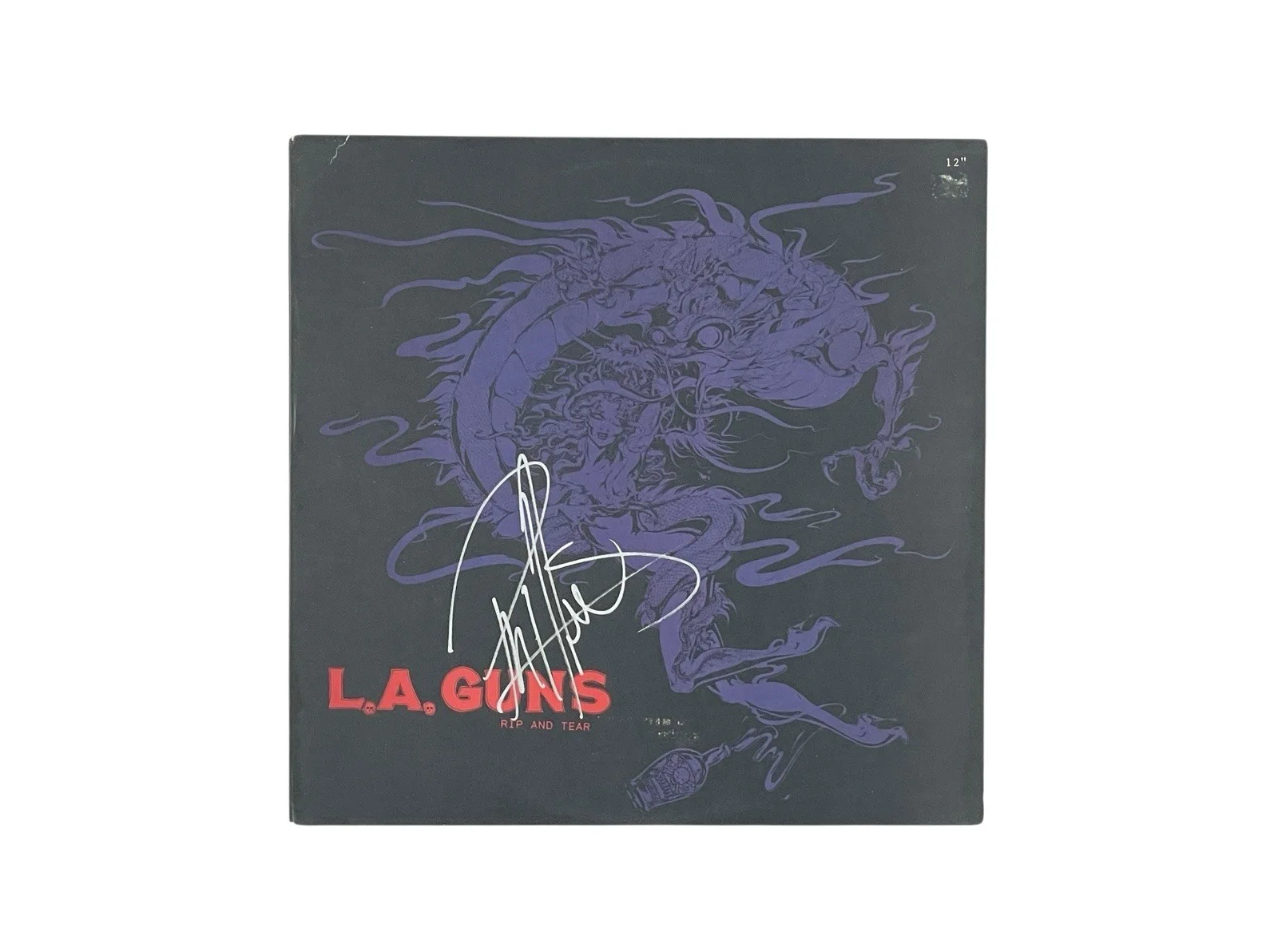 L.A. Guns Phil Lewis Signed Rip and Tear Gold-Stamped Promo 12” Vinyl Record COA, изображение 2