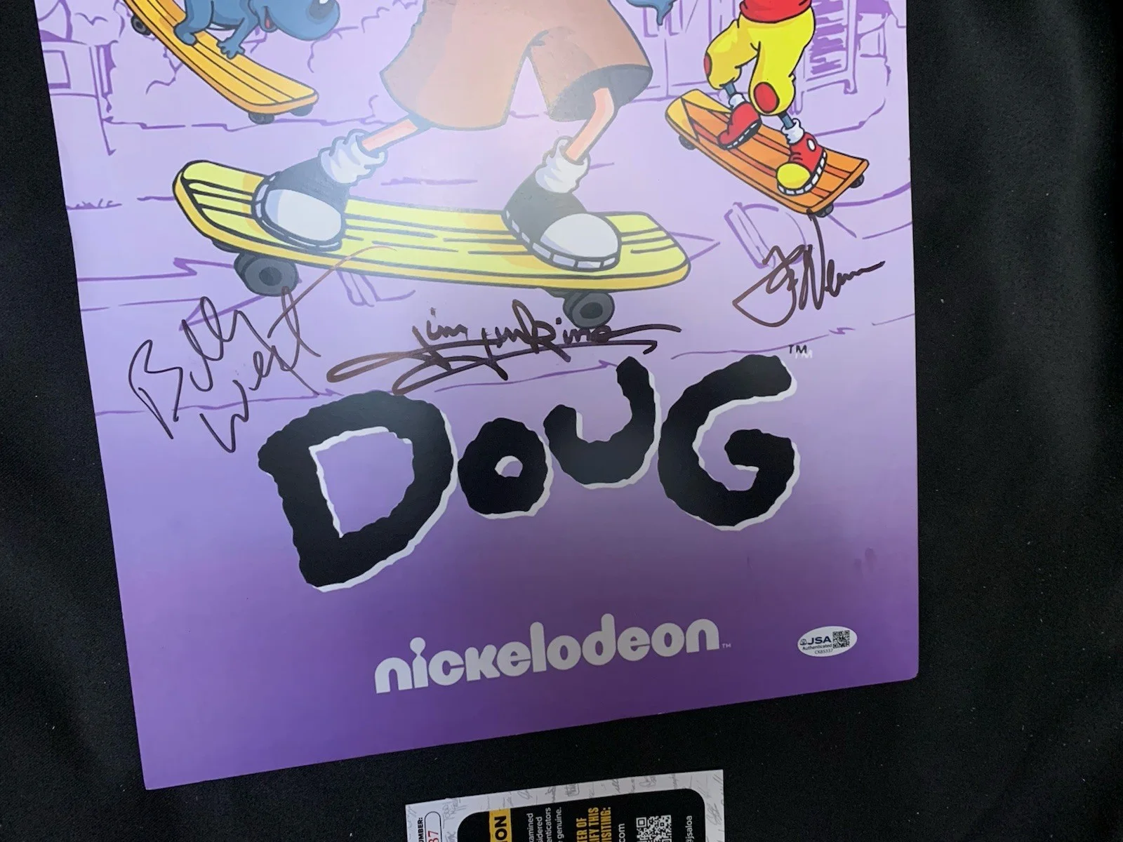 Doug Funnie Doug Cartoon Signed Jim Jinkins,Billy West, Fred Newman 12x18 JSA, image 2