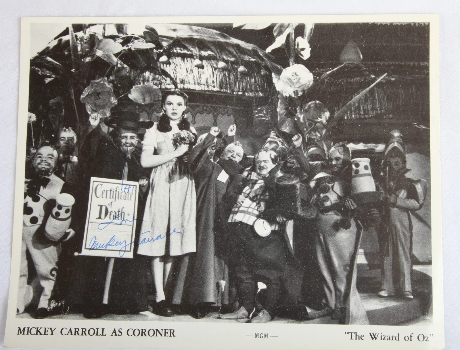 Mickey Carroll — Mickey Carroll Signed Wizard of Oz -MGM- Photo Autograph Munchkinland Rare