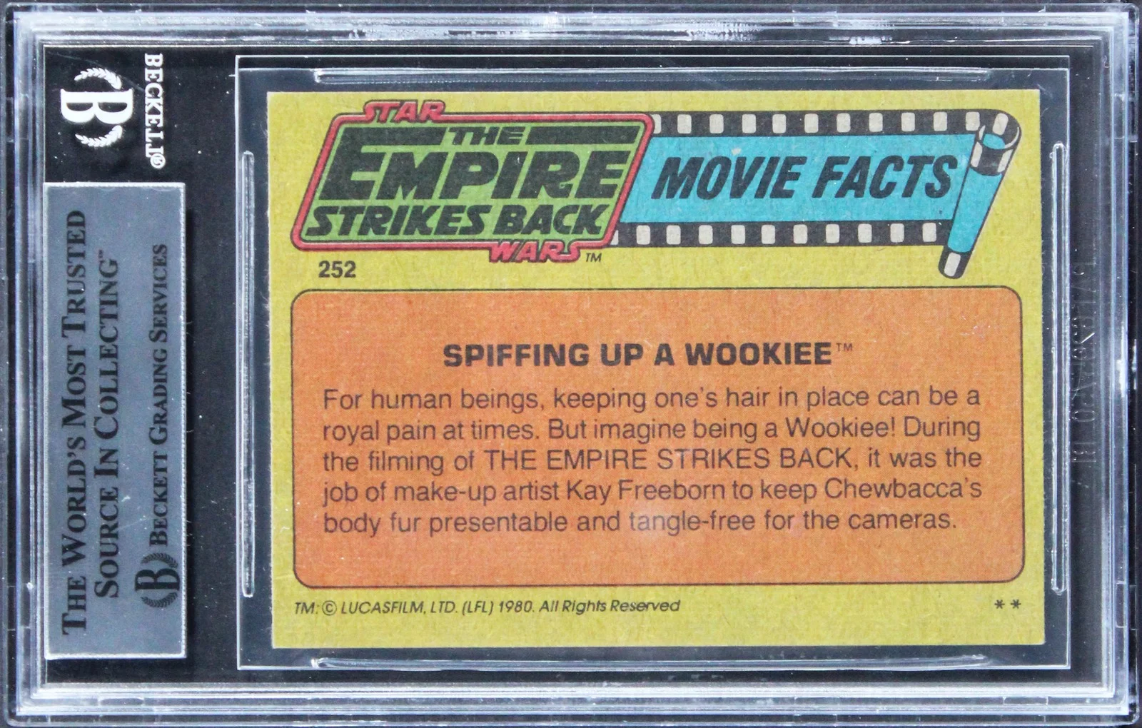 Peter Mayhew, Kay Freeborn — (2) Mayhew & Freeborn "w/ Insc" Signed 1980 Star Wars ESB #252 Card BAS Slab 1, image 2