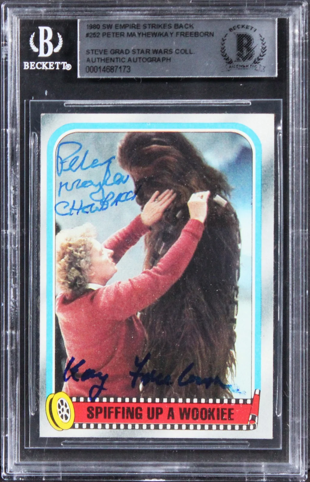 Peter Mayhew & Kay Freeborn — (2) Mayhew & Freeborn "w/ Insc" Signed 1980 Star Wars ESB #252 Card BAS Slab 3