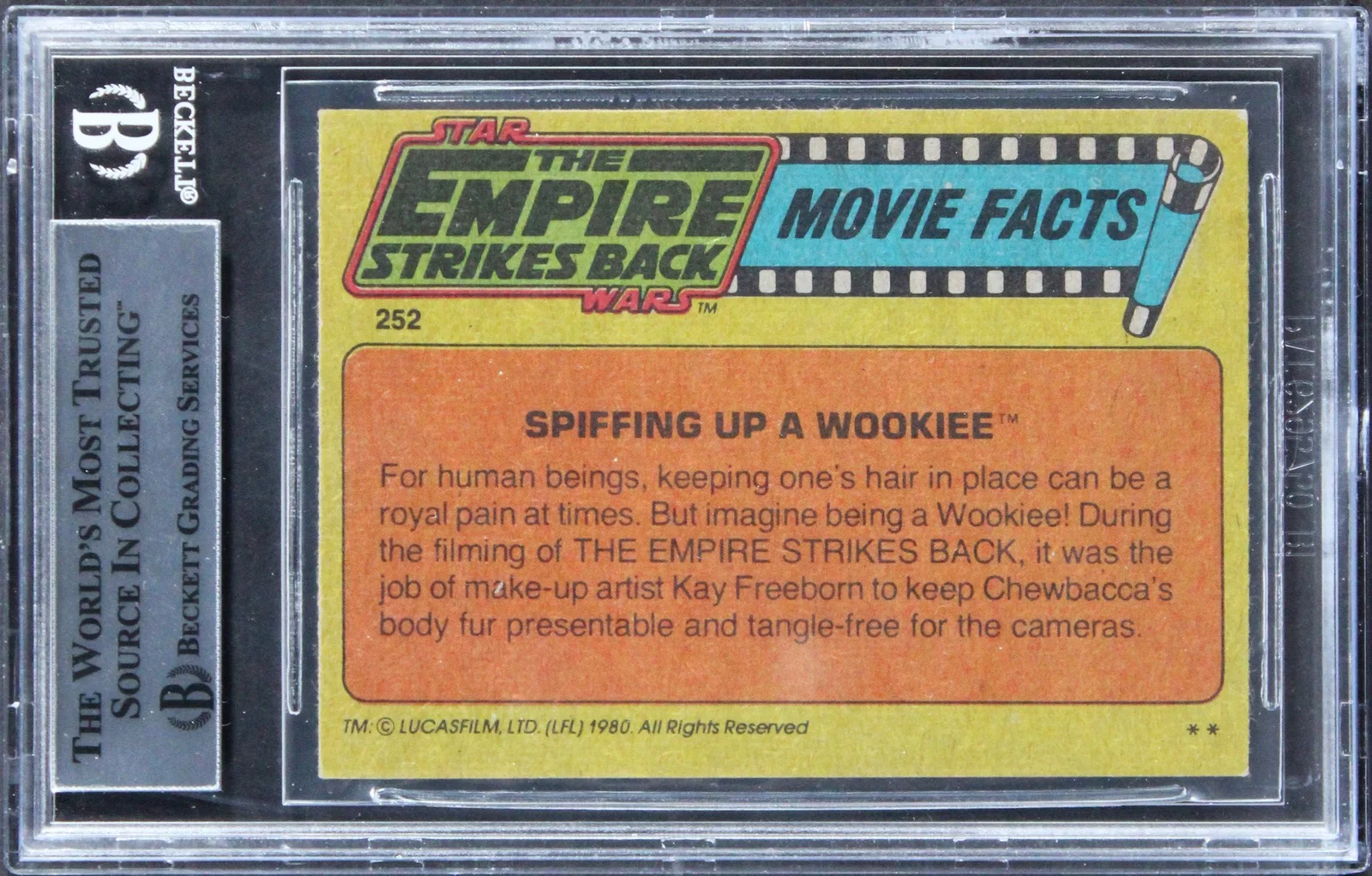 Peter Mayhew, Kay Freeborn — (2) Mayhew & Freeborn "w/ Insc" Signed 1980 Star Wars ESB #252 Card BAS Slab 2, image 2